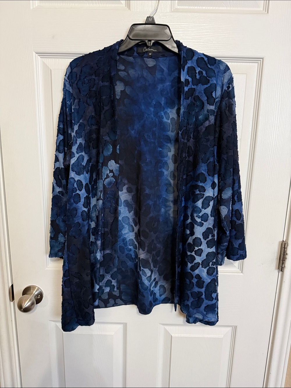 Blue Burnout Leopard Open Cardigan